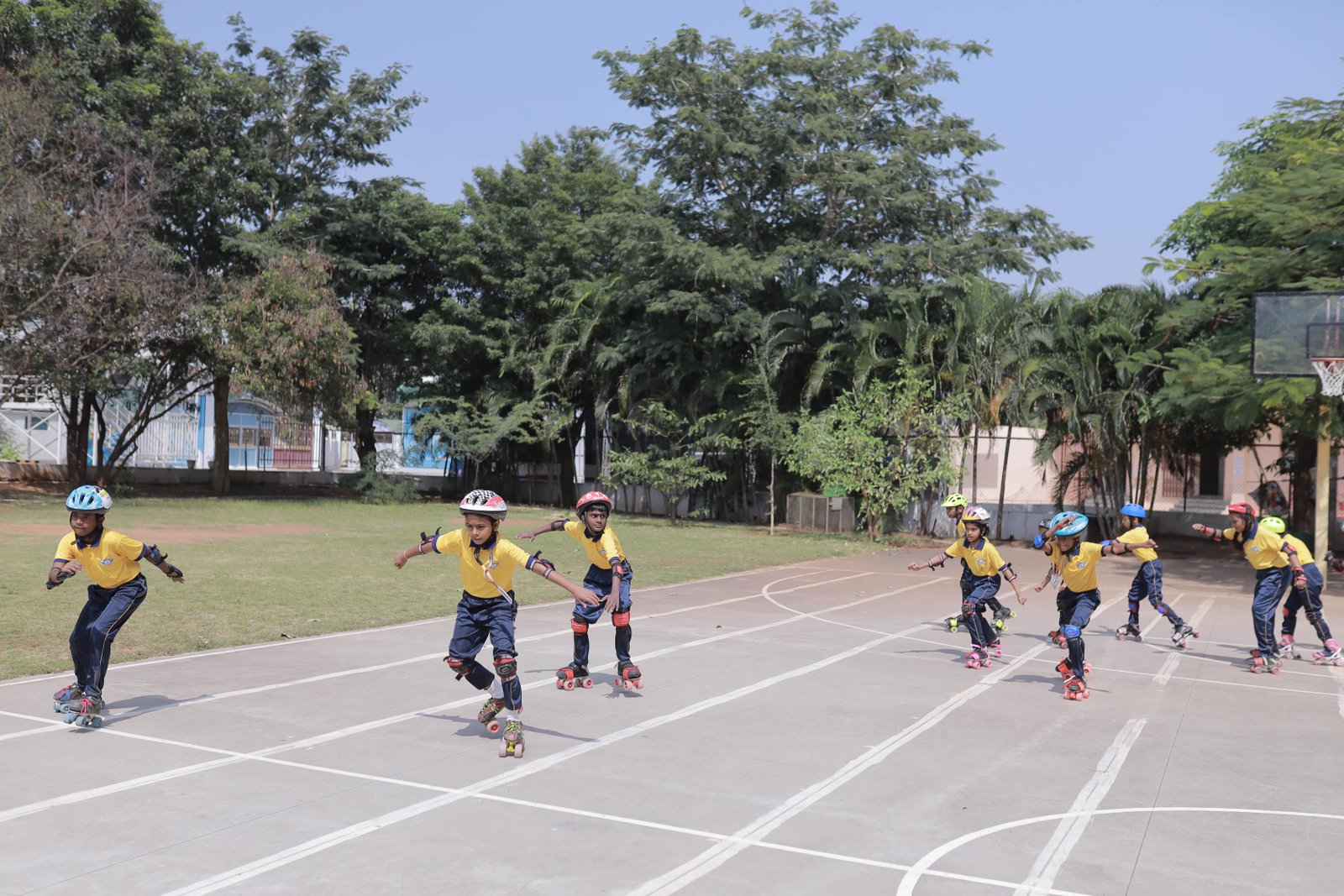 Palaniappa students skating on the school grounds
